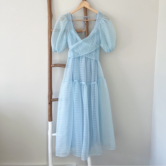 Free People Dresses & Skirts - 🚫SOLD🚫 [free people] hailey puff sleeve bow back midi dress light blue